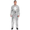 Glanzende Metallic Turn-down Kraag Lange Mouwen Hoge Taille Jumpsuit Heren Halloween Kostuum