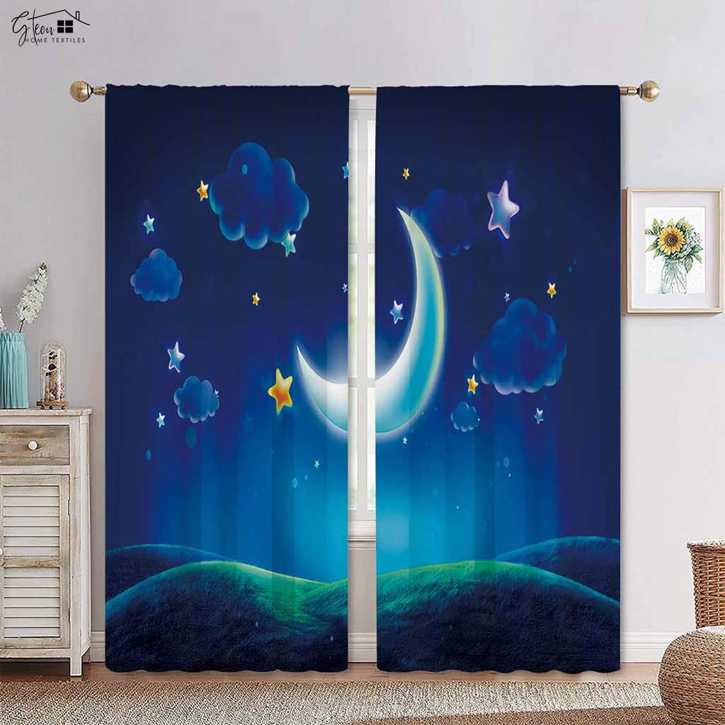 Rainbow Cute Cloud Star Gray Along with White Color Matching Printed Drapes Bed Room Family Room Children's Room Decorative Curtains