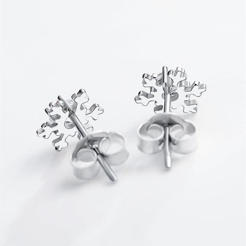 S925 Sterling Silver Snowflake Stud Earrings - Cute Christmas Gift Women's Jewelry