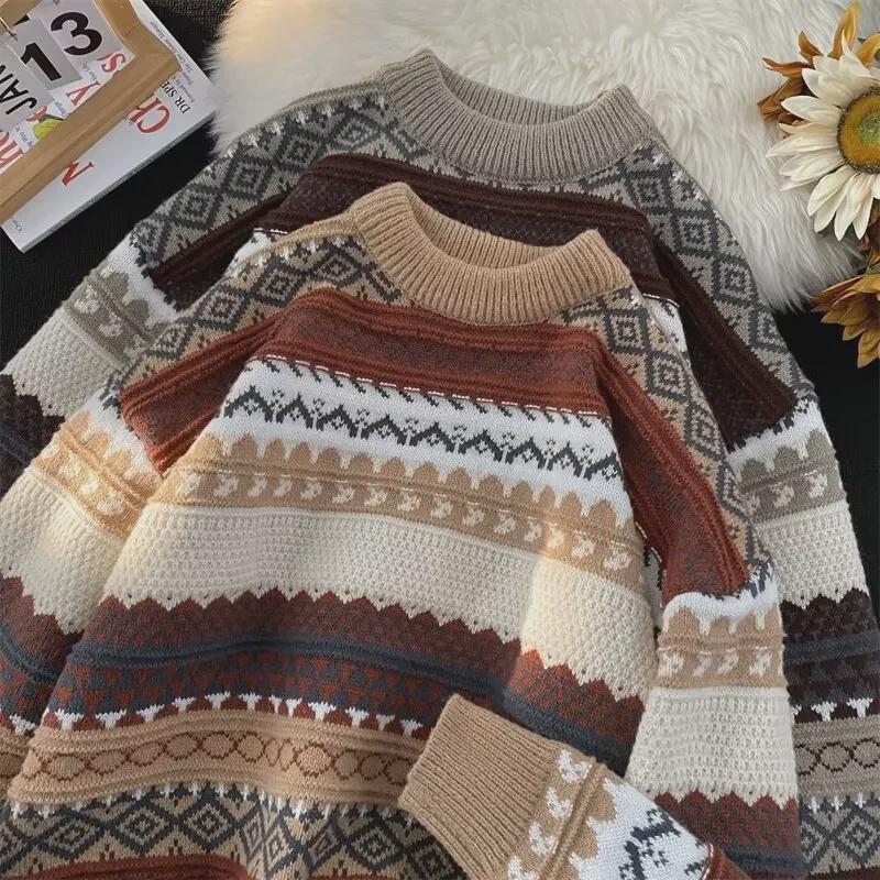 Herren Retro Koreanischer Gestreifter Ethno-Pullover - Locker Lässig Winter-Pullover