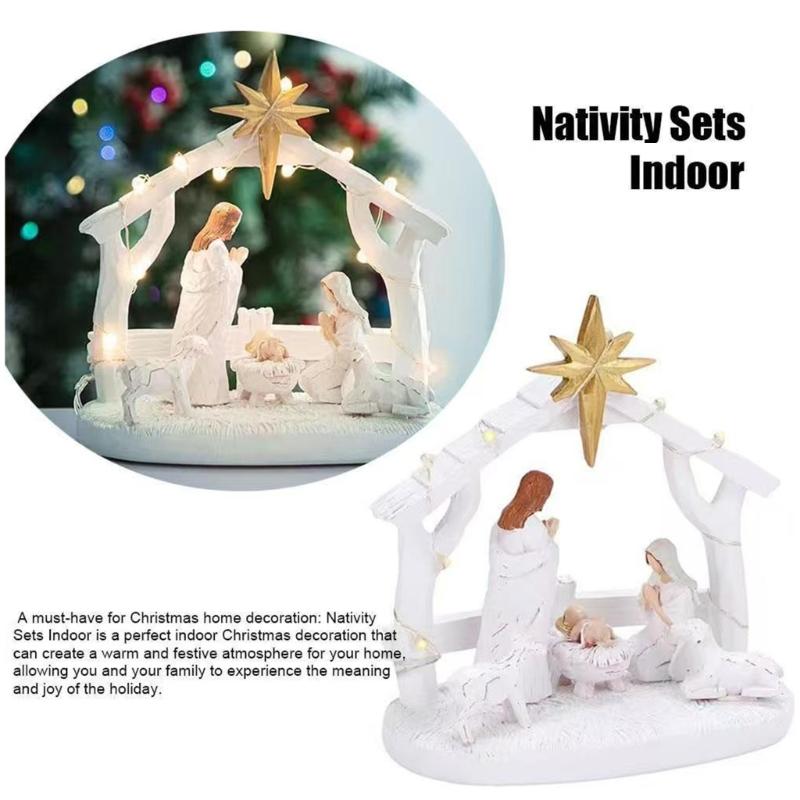 Christmas Nativity Figurines Resin Nativity Scene Statue with Stable Holy Family Statue Table Centerpieces Home Decors