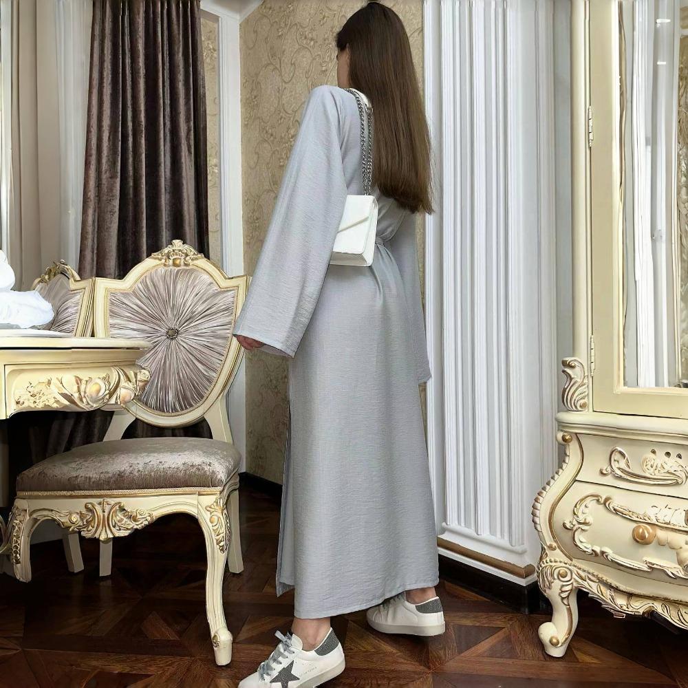 LYRIA Fashionable Pure Color Belted Slimming Long Dress New Women's Clothing One Piece Dress Stylish Wraparound
