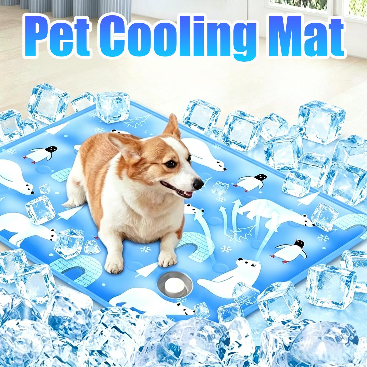 Cooling Pet Mat 60x90cm Ice Gel Self Added Water Dog Cold Bed Cushion Portable Durable For Small Big Dogs синий