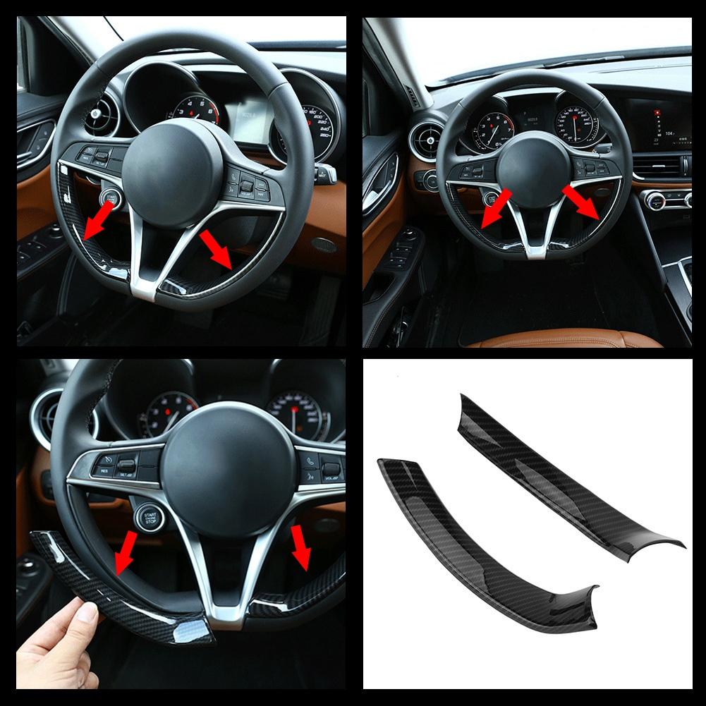 2pcs Car Steering Wheel Cover Trim Self Adhesive Decorative Sticker Fit For Alfa Romeo Stelvio 2017-2018 Giulia 2016-2018