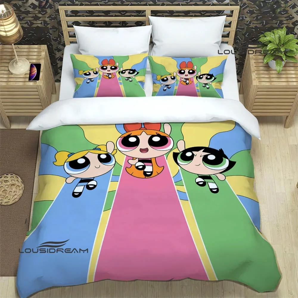 3D P-Powerpuff-Girls Cartoon Bedding Sets Exquisite Bed Supplies Set Duvet Cover Comforter Set Bedding Set Luxury Birthday Gift
