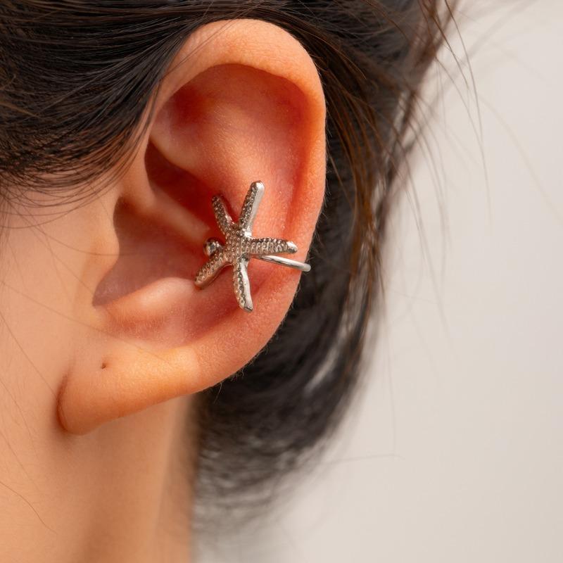 Gold earrings, new alloy jewelry, niche light luxury starfish earrings, women's earbone clips.