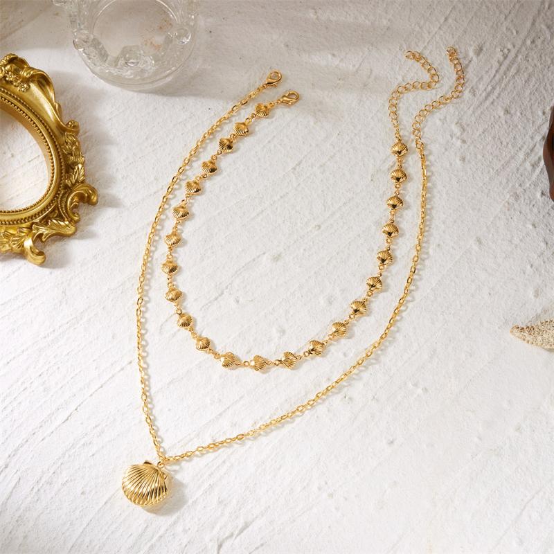 Bohemia Gold Plated Double Layer Shell Necklace For Women Starfish Conch Scallop Pendant Choker Summer Beach Jewelry Accessories