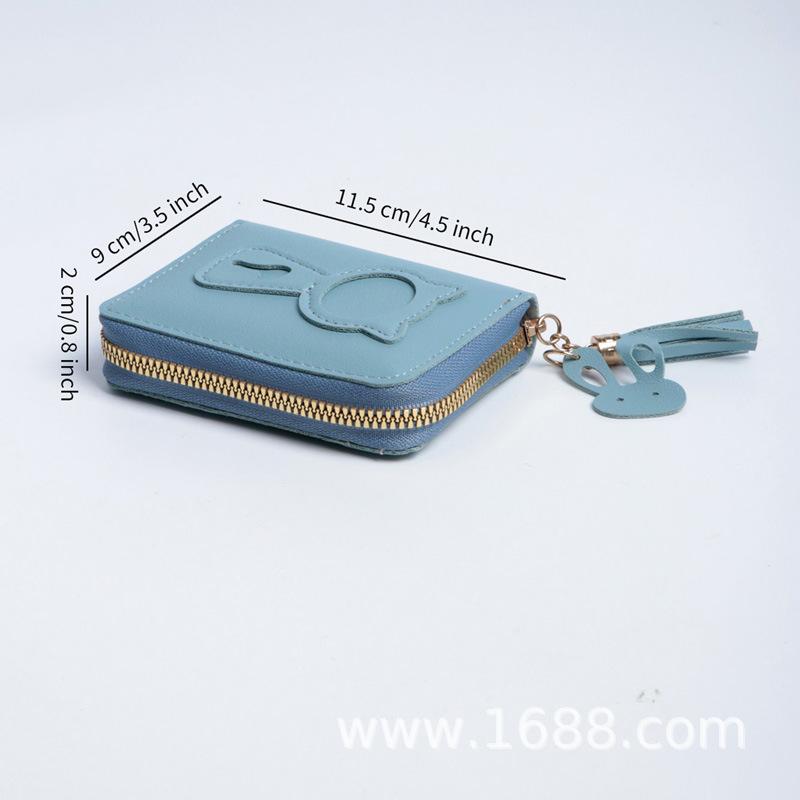 Korean Cute Cat Print Wallet Women Short Wallet  Zipper Card Bag Clutch Bag Coin Purse Credit Card Holder with Tassel Pendant