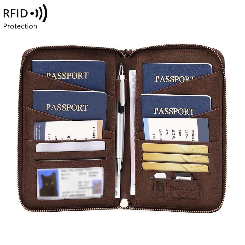 Rfid Shielded Multi Function Passport Holder Vertical Card Wallet Travel Organizer For Cash Cards Id Document Daily Outdoor Use