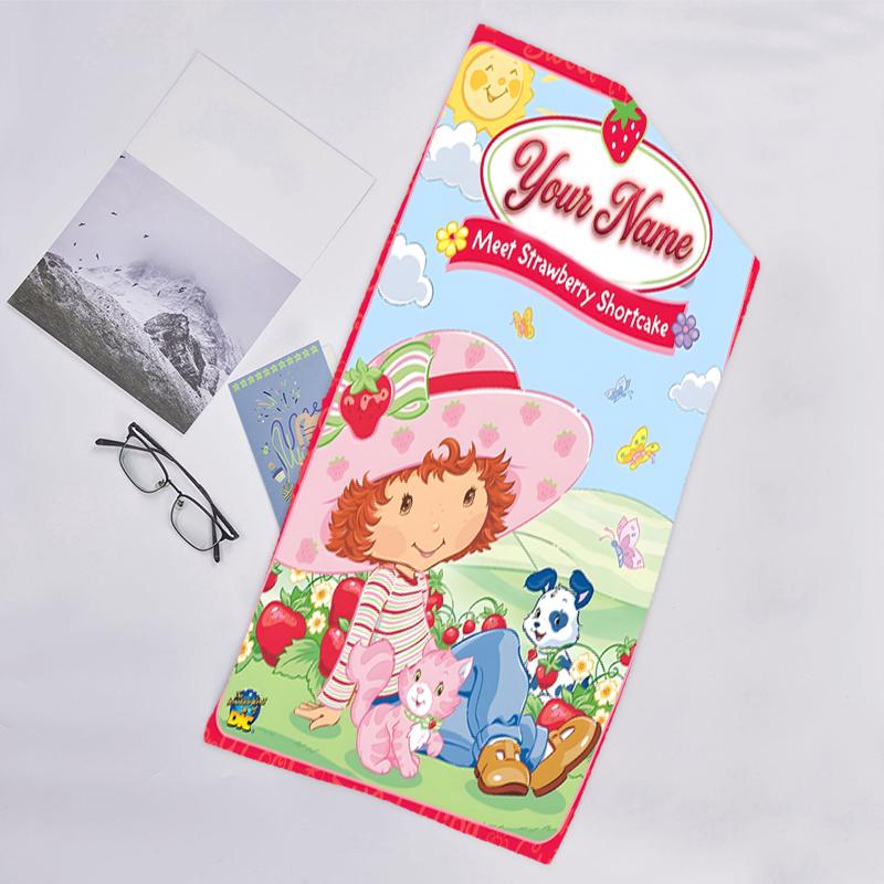 1pc Princess Strawberry Beach Towel with Custom Name, Beach and Seaside Swimming Pool Equipment, Fashion Pattern, Rectangular, Travel Essential