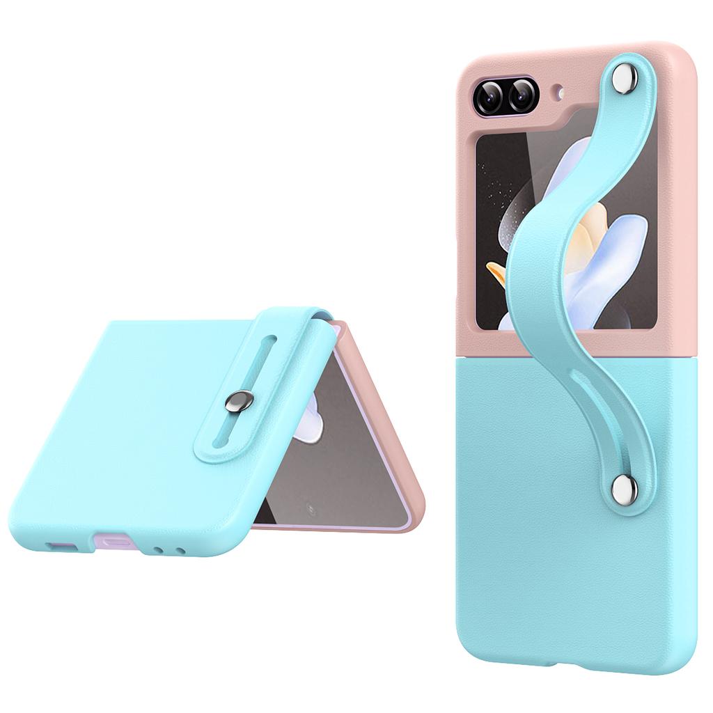For Samsung Galaxy Z Flip6 5G/Z Flip5 5G PU+PC Case Dual Color Hand Strap Kickstand Phone Cover