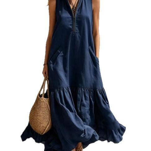 Summer new European and American ruffle edge sleeveless fashion dress vacation style loose casual dress