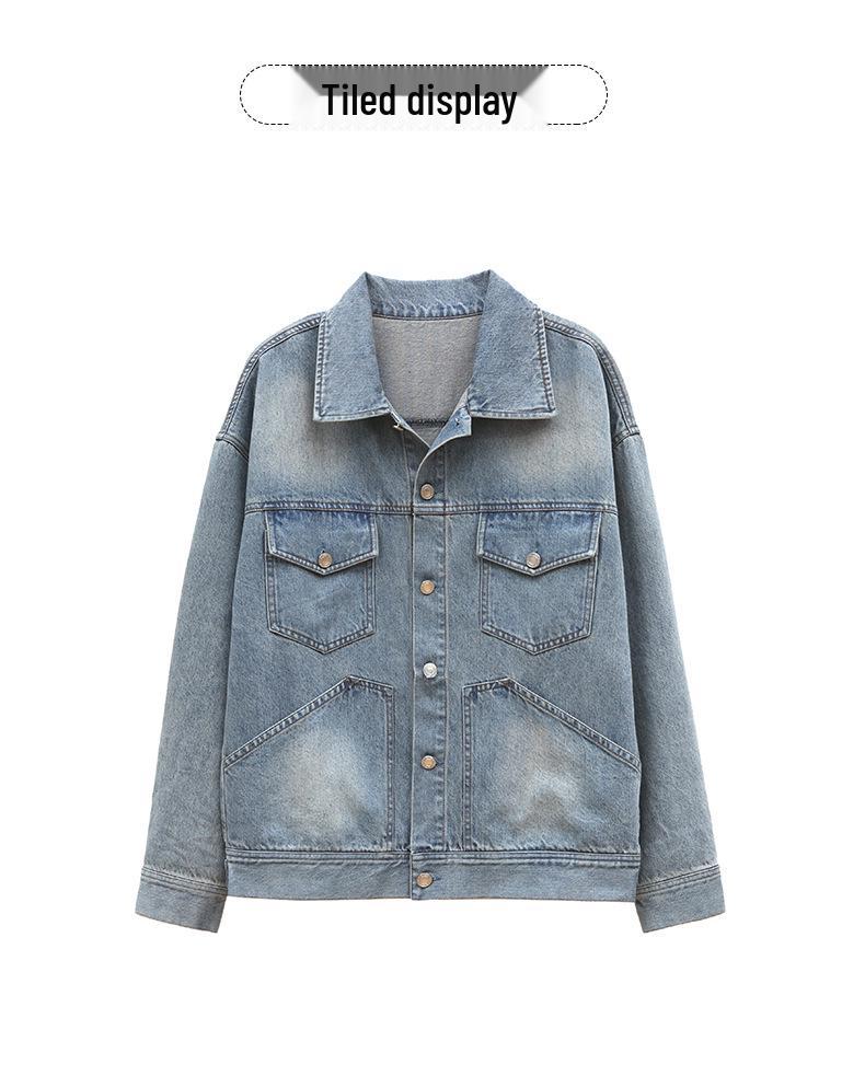Women's Light Wash Soft Denim Lapel Jacket, Casual Loose Fit, 2024 New Autumn Style.