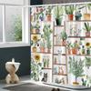 Shelf Potted Cat Shower Curtain, Green Plants & Flower Stands, Pastoral Design, Polyester, 12 Hooks