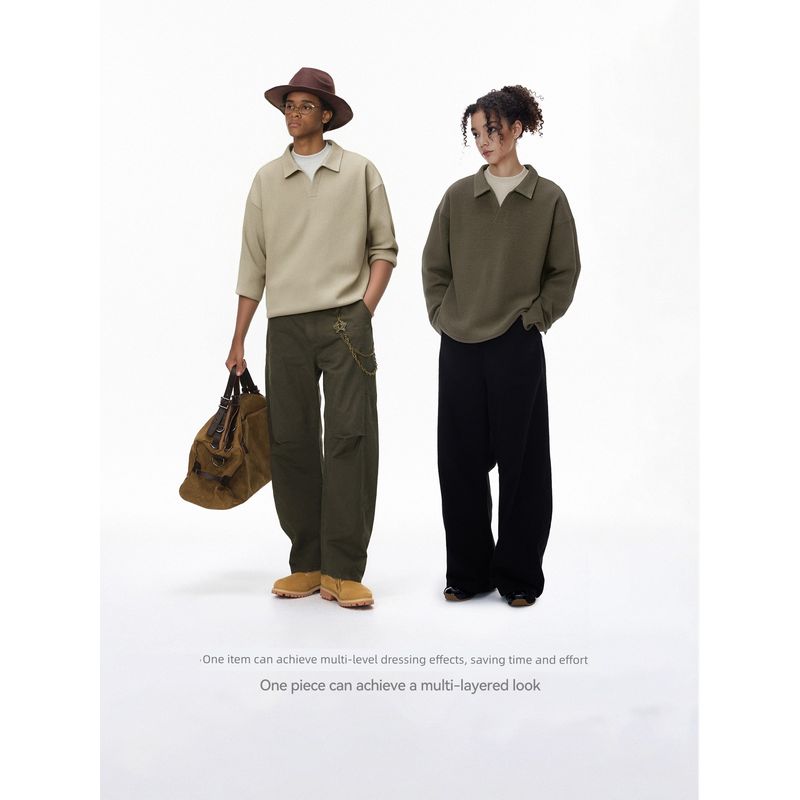 American Retro Old Money Style Two-Piece Spliced Long-Sleeve T-Shirt for Men and Women, 2025 Autumn Trendy Brand Collared Knit Top