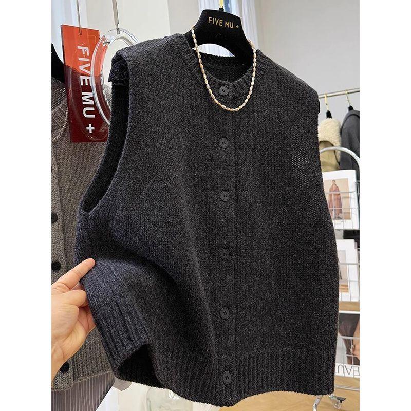 

Женские свитера-жилеты Повседневные Свободные Базовые Однотонные Пуговицы Трикотаж Без рукавов Женский Низ Свитер Винтажный Простой Простые Майки S