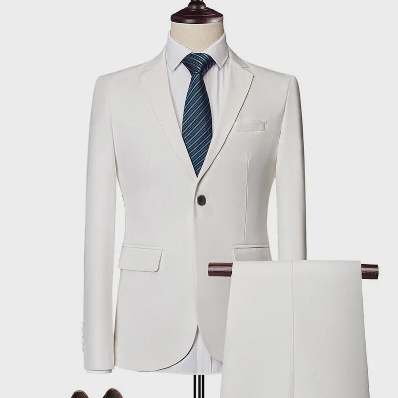 

Мужской повседневный деловой костюм-тройка приталенного кроя — идеальный вариант для свадеб, женихов и деловых встреч 2XL белый