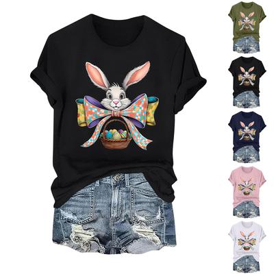 Women's Easter Bunny Print Short Sleeve T-Shirt Top