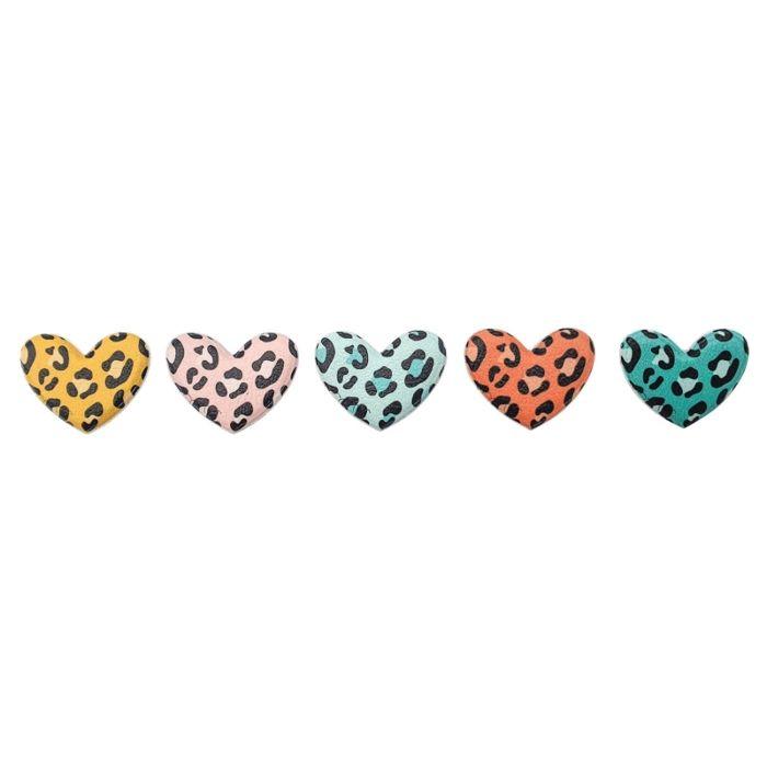 3D Stickers - Hearts with Leopard Patterns - 24 Stickers