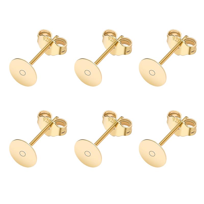 50pcs/lot 925 Silver Plated Blank Post Earring Studs Base Pin With Earring Plug Findings Ear Back DIY Jewelry Making Accessories