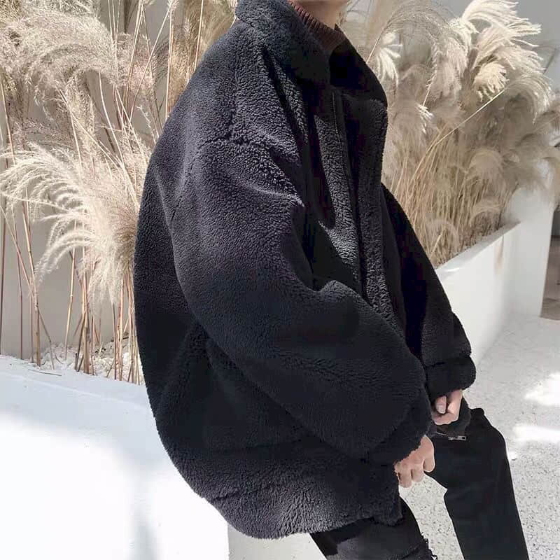 Cappotto Caldo Ispessito Foderato in Agnello Invernale da Uomo Giacca Casual Alla Moda Taglie Forti per Studenti
