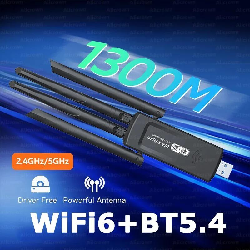 1300Mbps Bluetooth 5.4 WiFi Adapter Dual Band 2.4G/5Ghz Wireless Network Card 4-Antenna Wireless Receiver For PC/Laptop Driver Free
