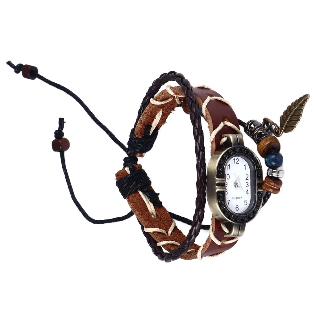 Vintage Wrap Bead Watch Woven Wrap Bead Leaf Bracelet Fashionable Quartz Wrist Watch for Men Women