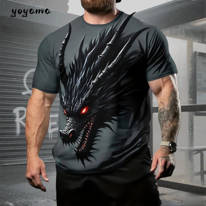 

Men Clothes 3D Dragon Short Sleeves Animal Print Oversize Casual Men s Clothing Summer New Fashion O-Neck Men s Short Sleeve Tee S