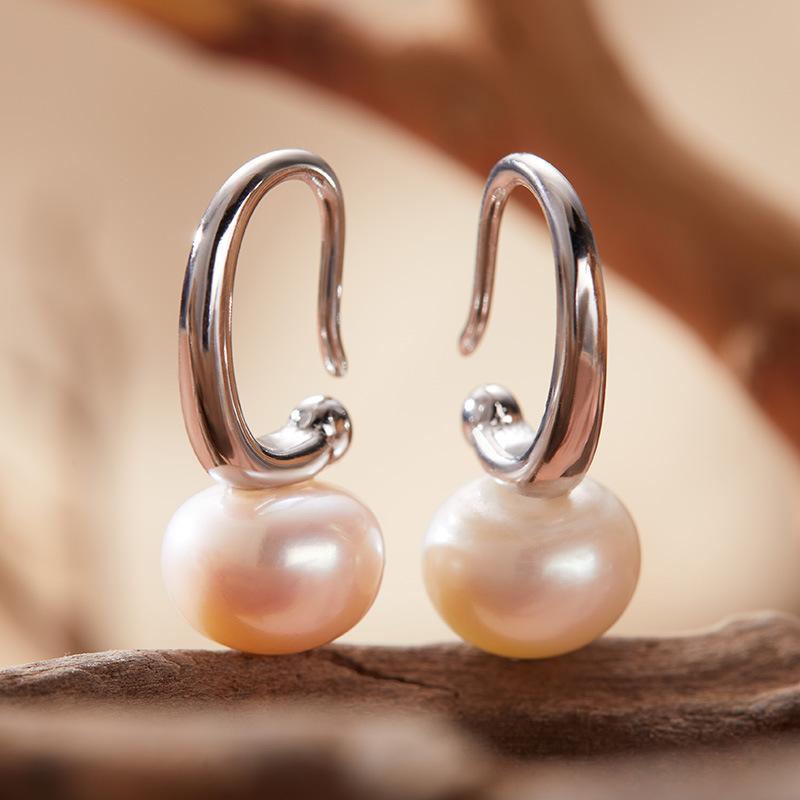 Natural Pearl Stud Earrings S925 Sterling Silver Inlaid Fashion Sense Xiaohongshu