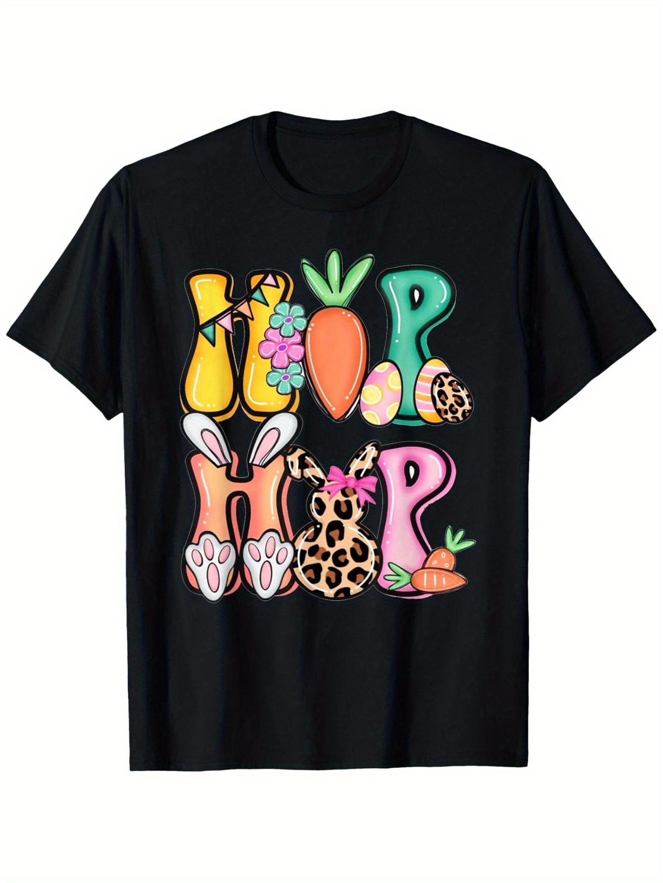 Easter Hip Hop Bunny & Carrot T-Shirt - 100% Cotton, Unisex Short Sleeve Tee with Fun HIP HOP Graphic Design, Black, S-XXXL, Perfect for Easter Day S разноцветный