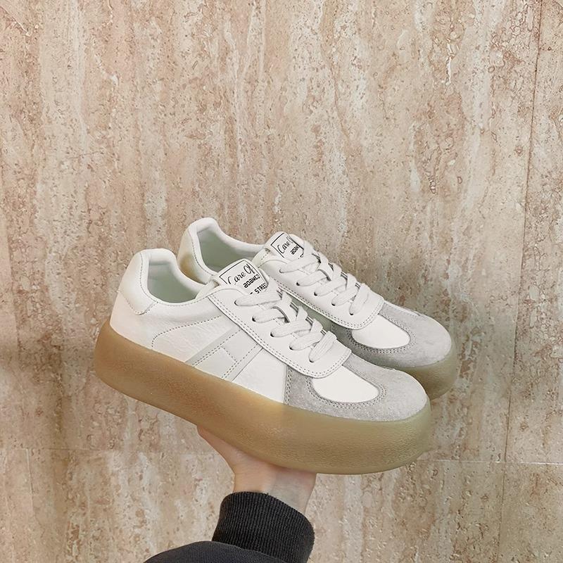 Leather Platform Women's Board Shoes Spring New Muffin Little White Shoes Height Increase Versatile Sports and Leisure Shoes