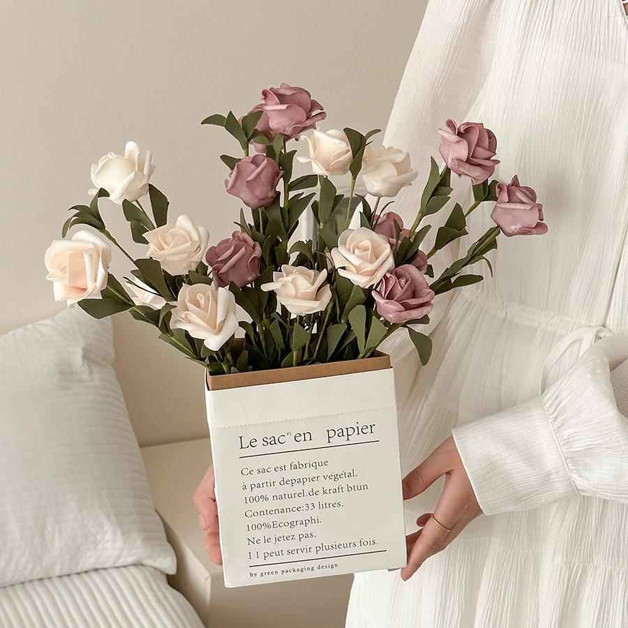 Windflower Hand Bouquet: Retro French Rose Dried Artificial Flowers In Paper Bag for Decoration & Photo Props