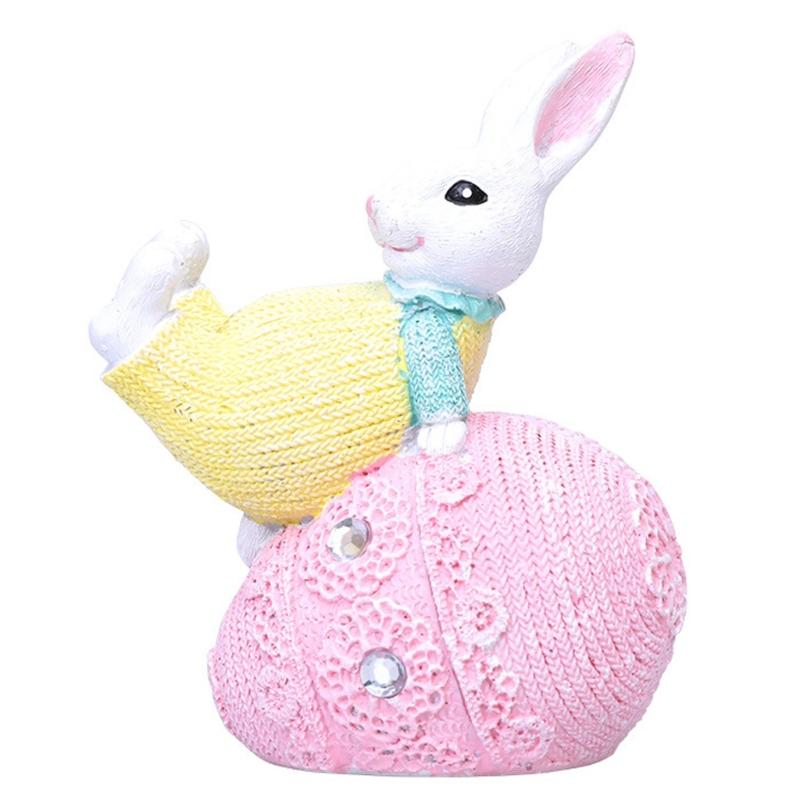 Hand Paint Resin Rabbit Figurine Desk Decoration With Unique Eggs Designs Rabbit Statues For Home Or Offices Space
