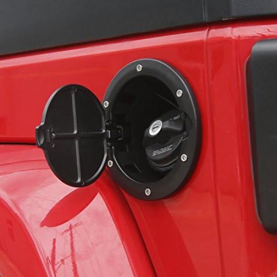 JeCar Aluminum Gas Cap Fuel Filler Door Cover for Jeep Wrangler 2007-2018 JK & Unlimited Accessories (Black)