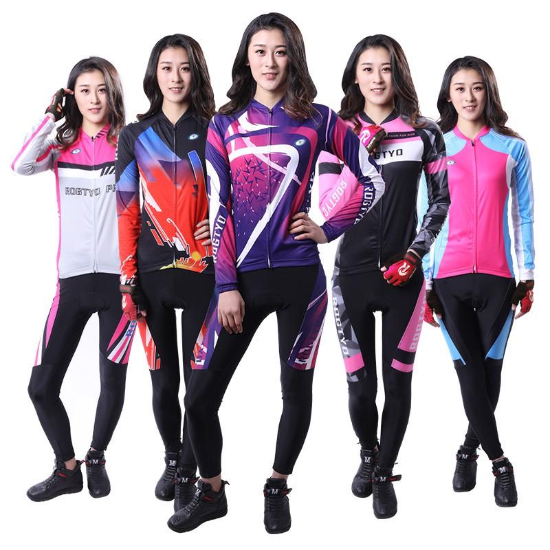 Womens Long Sleeve Cycling Jersey Pants Set Mountain Bike Riding UV Protection Windproof