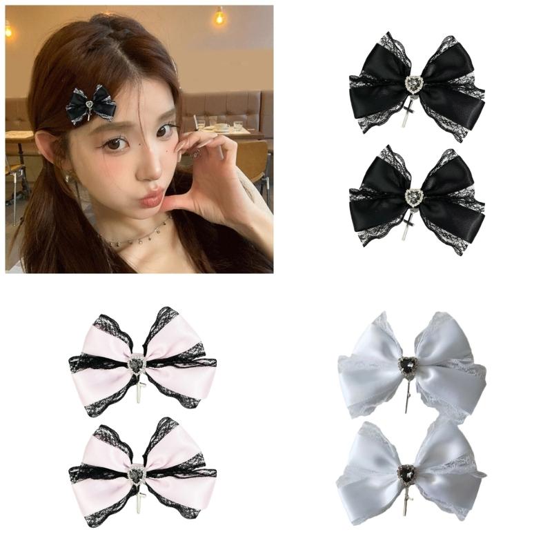 Heart Crosses Lace Hair Clip Fashionable Women's Hairpin Versatiles Hairstyle Clip for Girls and Women