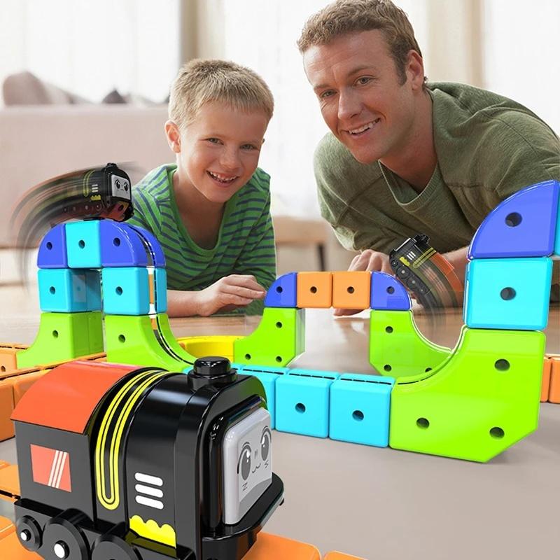 Cube Electric Rail Car Magic Anti-Gravity Magnetic Train Track Set Electric Toy Train Children'S Play Models Puzzle Diy Assembly