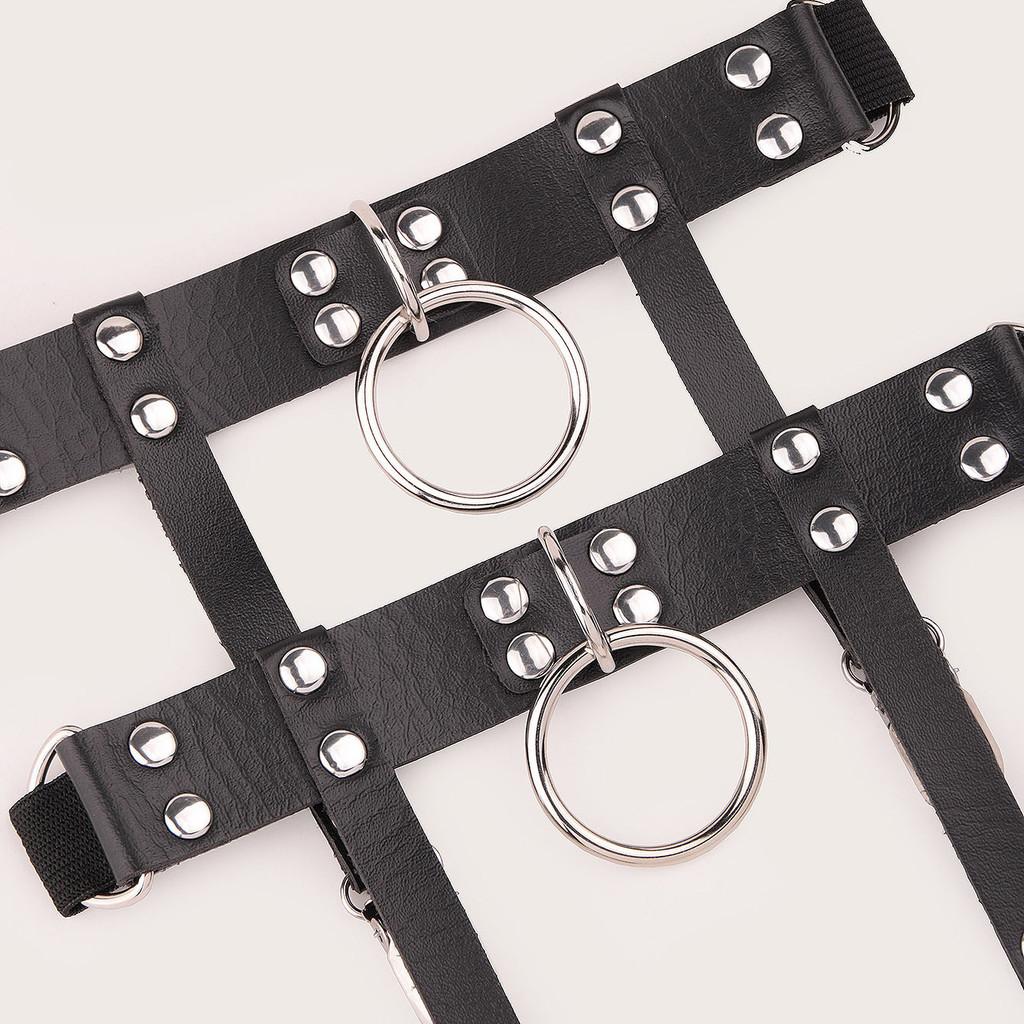 Ladies Style Punk Leg Ring With Metal Leather Y2k Fetish Garters For Party Wear