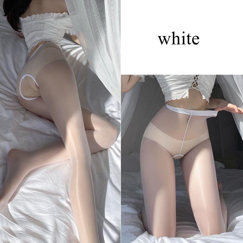Women Oil Shiny High Waist Pantyhose Sexy Ultra Thin Open/Close Crotch Transparent Stockings Tights Party Club Intimate Underwe