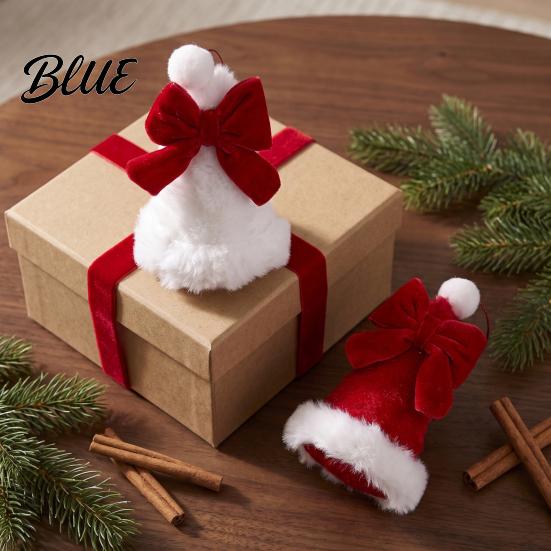 Holiday Tree Tower Decor Xmas Christmas Ornament Santa Hat Pendants Plush with Bow Hanging Pendant