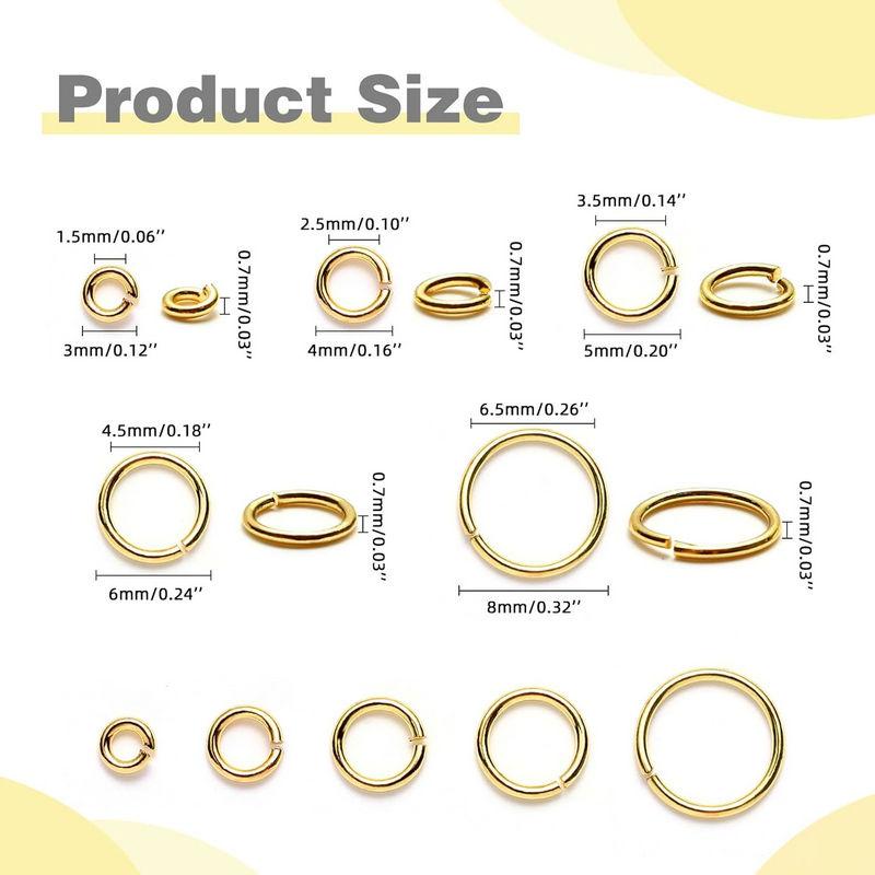 100PCS 18K Gold Plated Jump Rings 3-8mm Non Tarnish Open Jump Rings for Jewelry Making DIY Necklace Bracelet Earrings Supplies