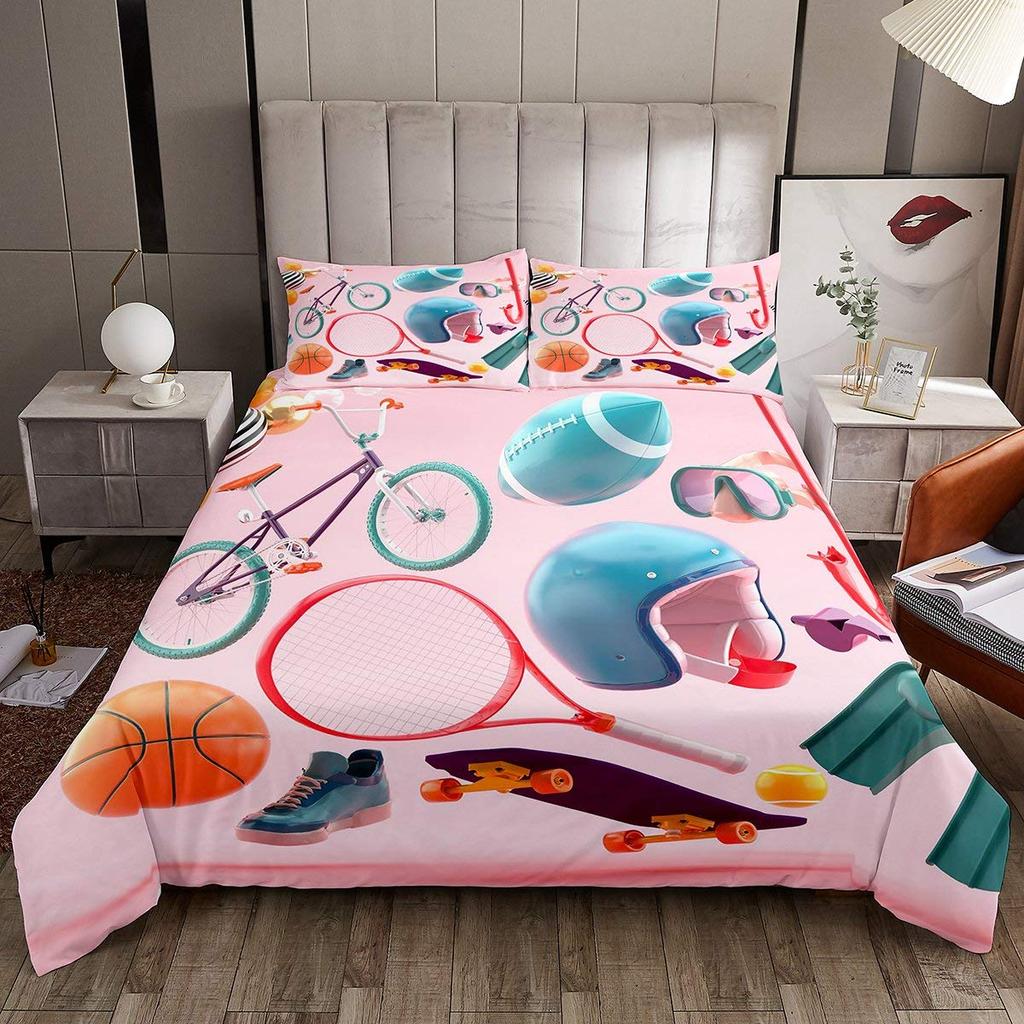 Badminton Bedding Set Badminton Duvet Cover for Kids Teens Men Sports Theme Player Comforter Cover Cool Competitive Games Decor