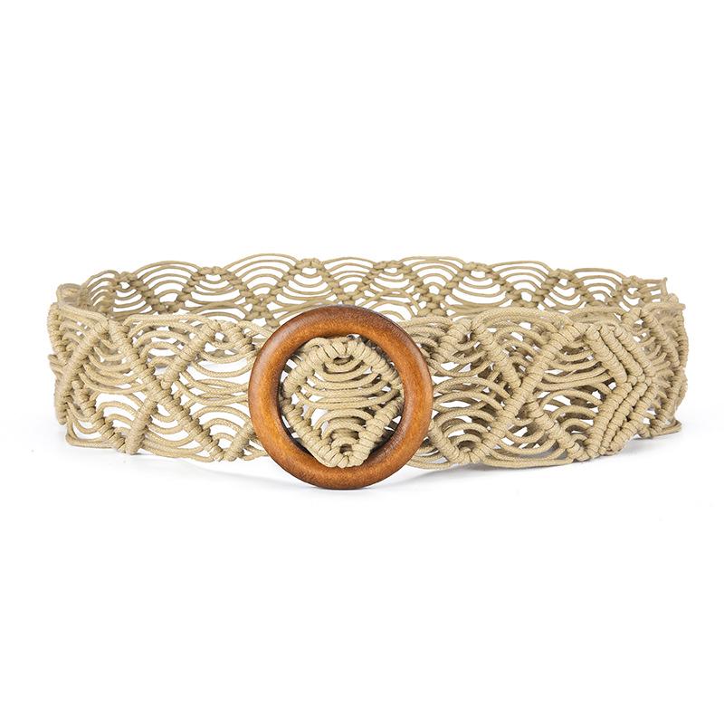 Retro Wax Rope Knotted Woven Wide Belt Belt Large Round Buckle Ethnic Style Super Wide Waist Seal Decorative Belt