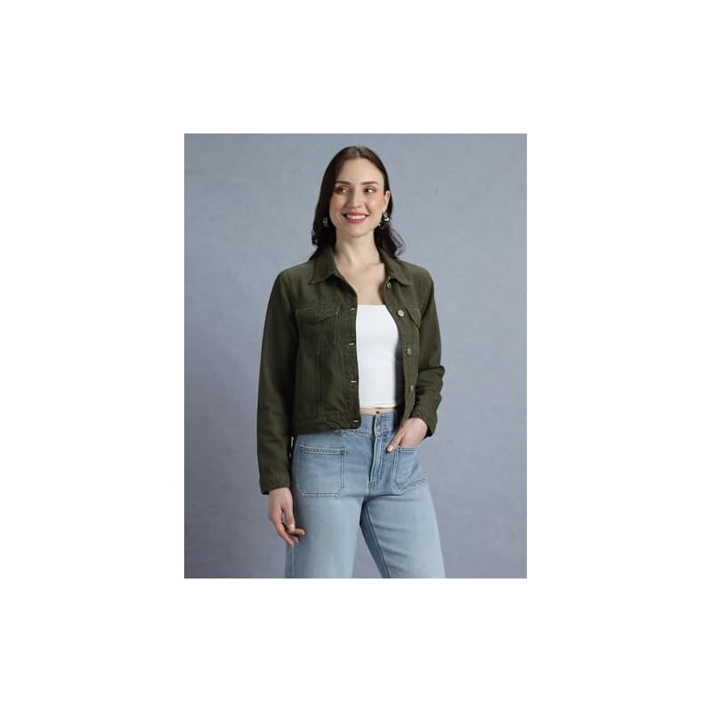 INKD Women' Overdyed Trucker Denim Jacket Jacket for Women Cotton Double Flap Pocket Regular Fit Full Sl