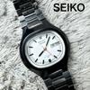 Used SEIKO ACTUS Day-Date 21 Jewels White Dial Black Color 7019-5130