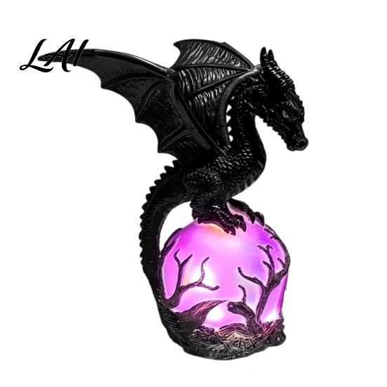 Fantasy Collection Item Gothic Dragon Night Light Resin Statue with Purple Glowing Crystal Unique Holiday Gift for Lovers Sphere Table Lamp