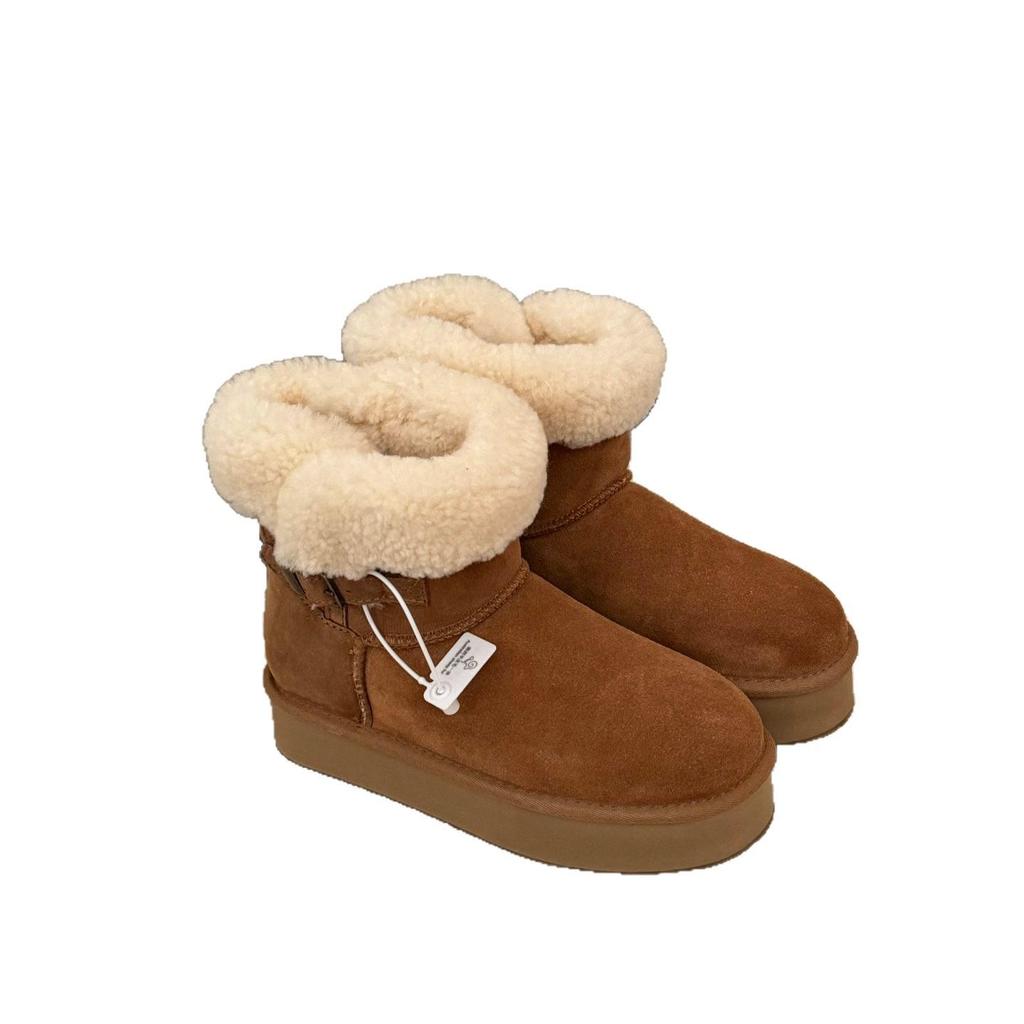 Sangpo Damen Kuhfell Wolle Schneestiefel: Warm, Rutschfest, Dicke Sohle, Höhenverstärkend, Pelzige Baumwolle, Winter Kältefest.