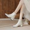 Fashion Elegant with Medium Heels Fleece-Lined Leather Booties Autumn Winter Square Toe Women's Ankle Boots New In Female Short Shoes