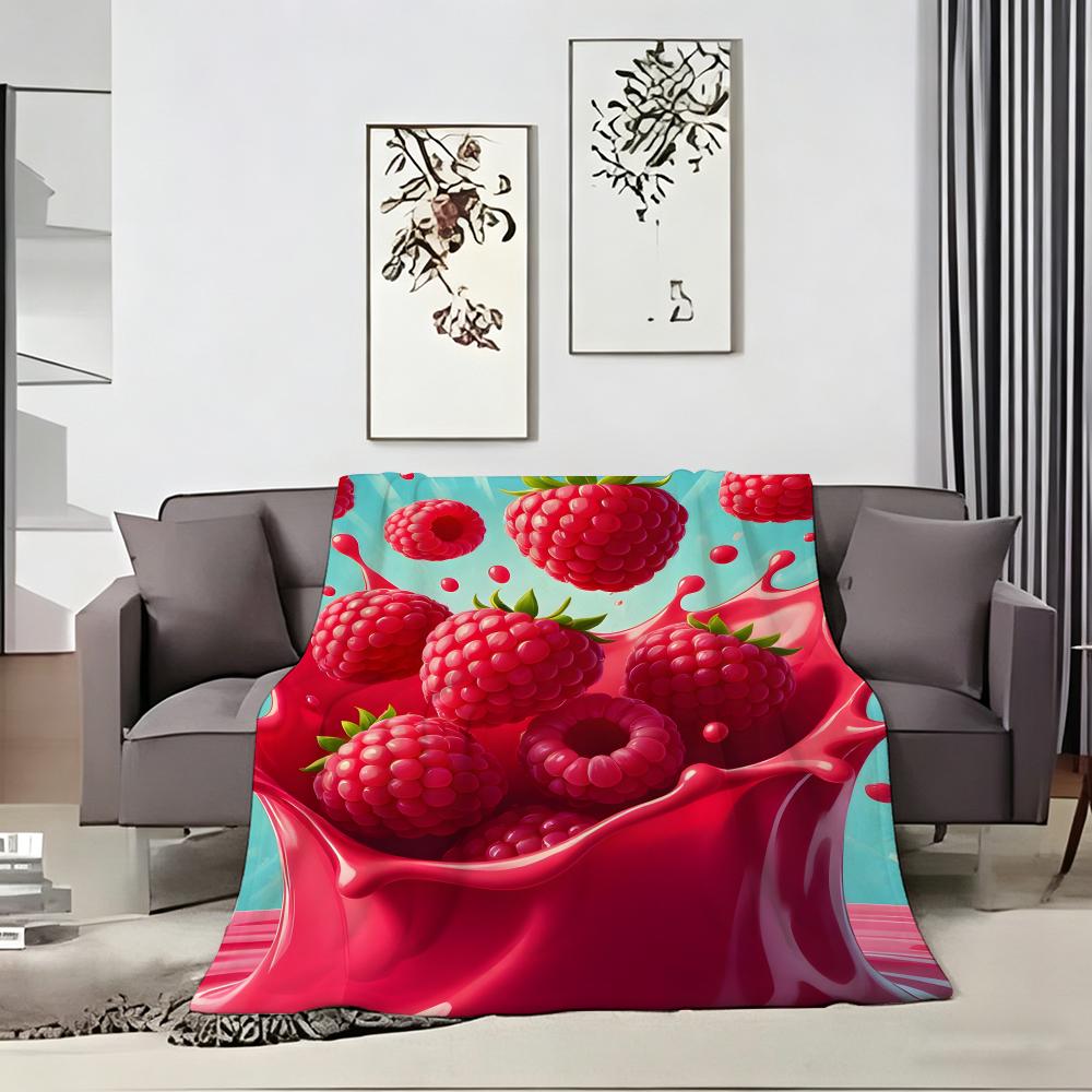 Multicolored Art Print Raspberry Throw Lightweight 240G Flannel Blanket Soft Skin-Friendly For Summer Cooling