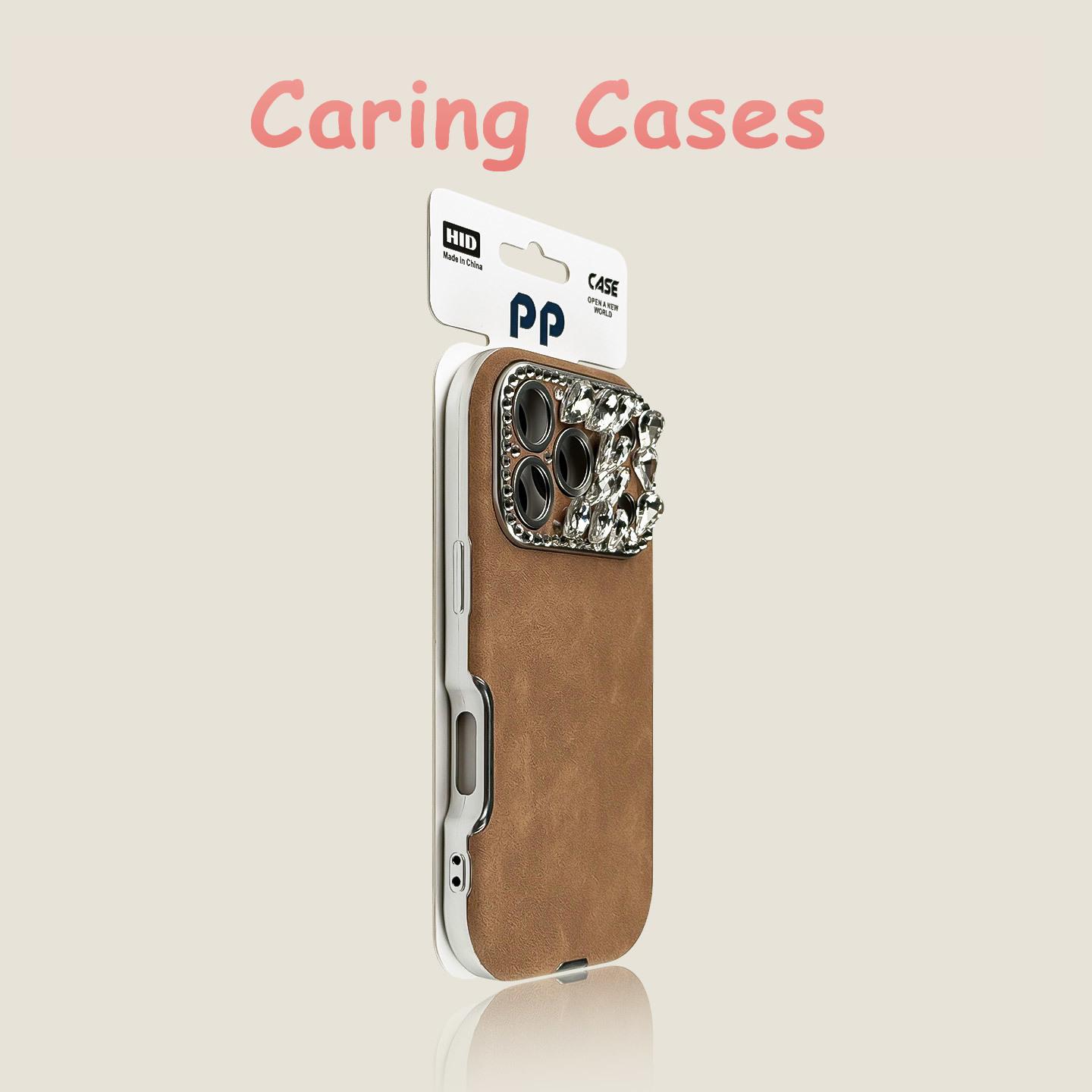 

For iPhone 17 Pro Max Case Leather Texture Big Window Rhinestone Shockproof Precision-Cut Premium Cover with iphone 16 15 14 13 iPhone 16 Pro Max коричневий